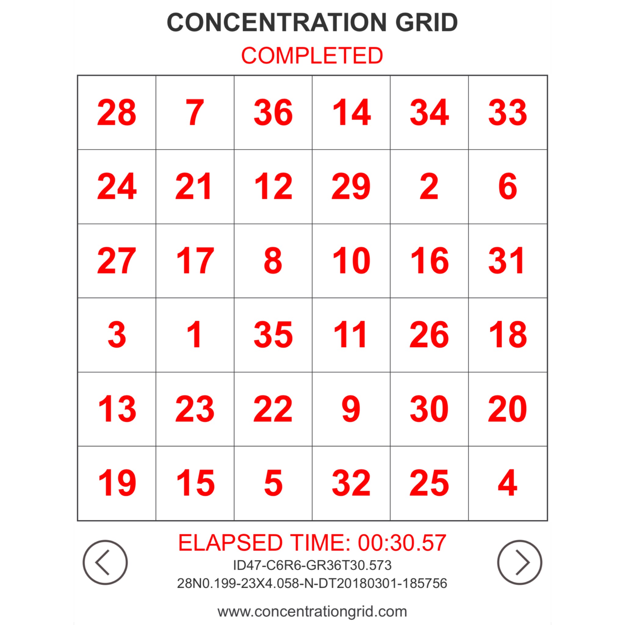 Concentration Grid is a mental skills training exercise/app for students, athletes, coaches, sports performance/psychology professionals, trainers, teachers, parents, etc. Use concentration grids a/k/a mental focus grids with student-athletes as a tool for assessment, practice and development of focus/attention skills … and for competitive challenge and fun. Make self-development a daily habit. #challengeyourself #concentrationgrid -www.concentrationgrid.com - www.mentalfocusgrids.com - www.tryconcentrationgrid.com