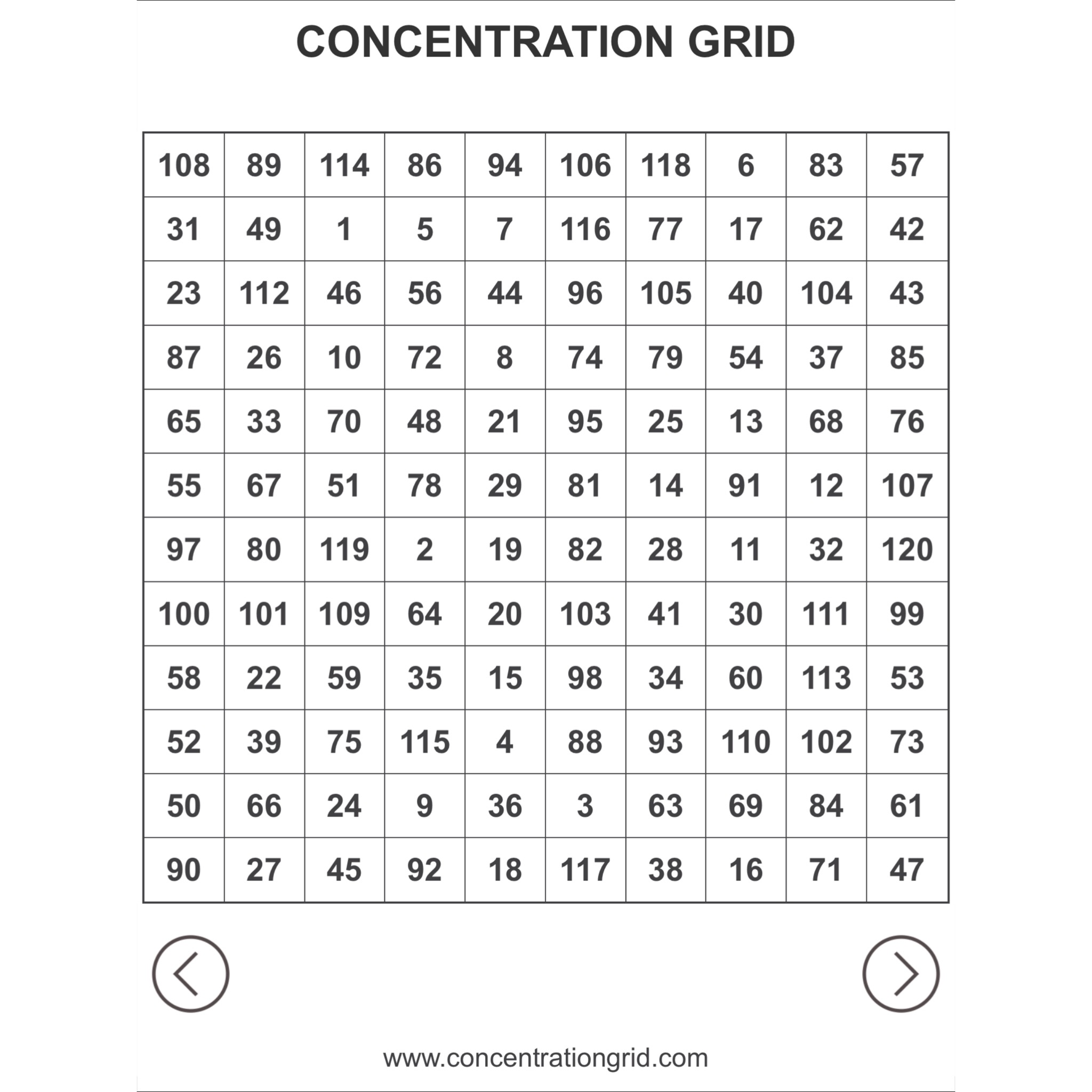 CONCENTRATION GRID Mental Focus Grids Www concentrationgrid