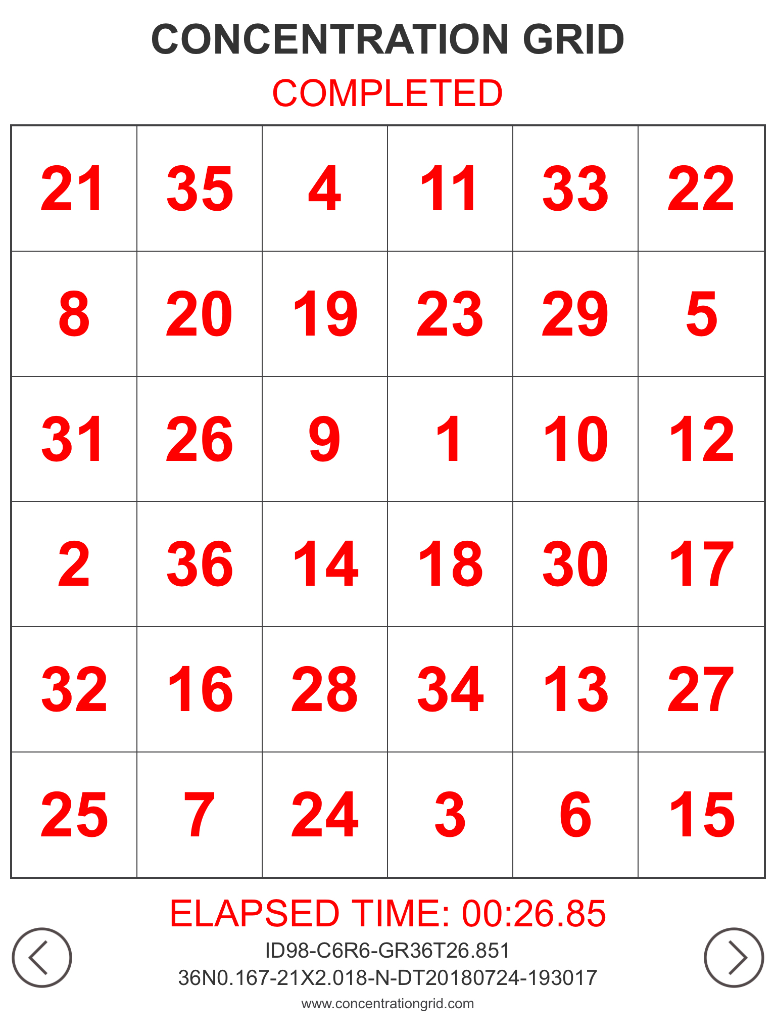 CONCENTRATION GRID Mental Focus Grids CONCENTRATION GRID